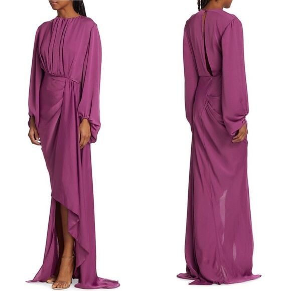 Michael Costello Collection Women's Eden Draped Long-Sleeve Gown Size 2 $898 - Picture 1 of 10